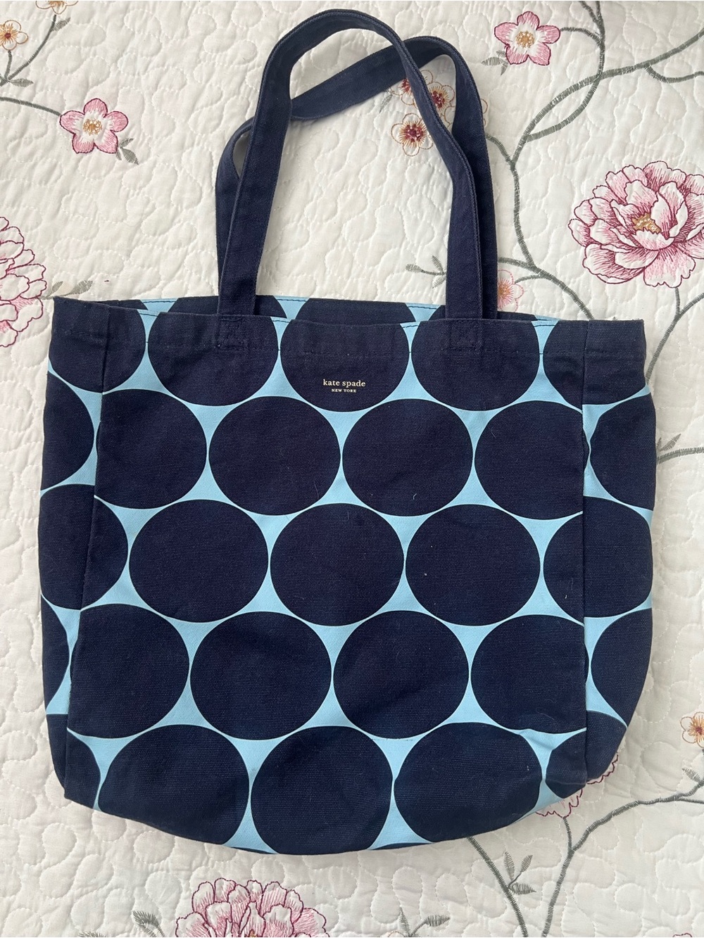 kate spade Navy and Light Blue Polka Dot Canvas Tote Bag
